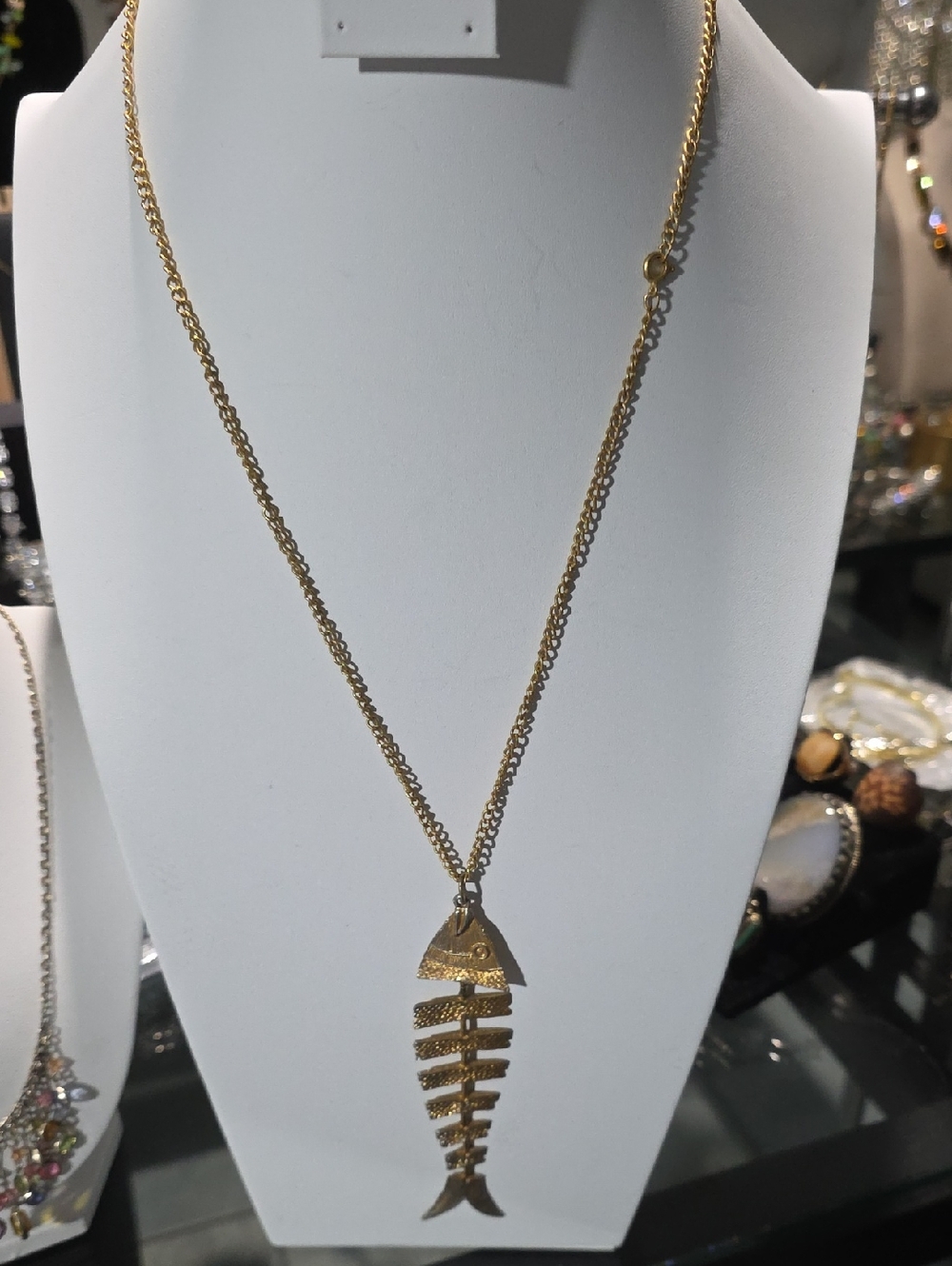 Gold Fishbone Pendant Necklace - Women Jewelry